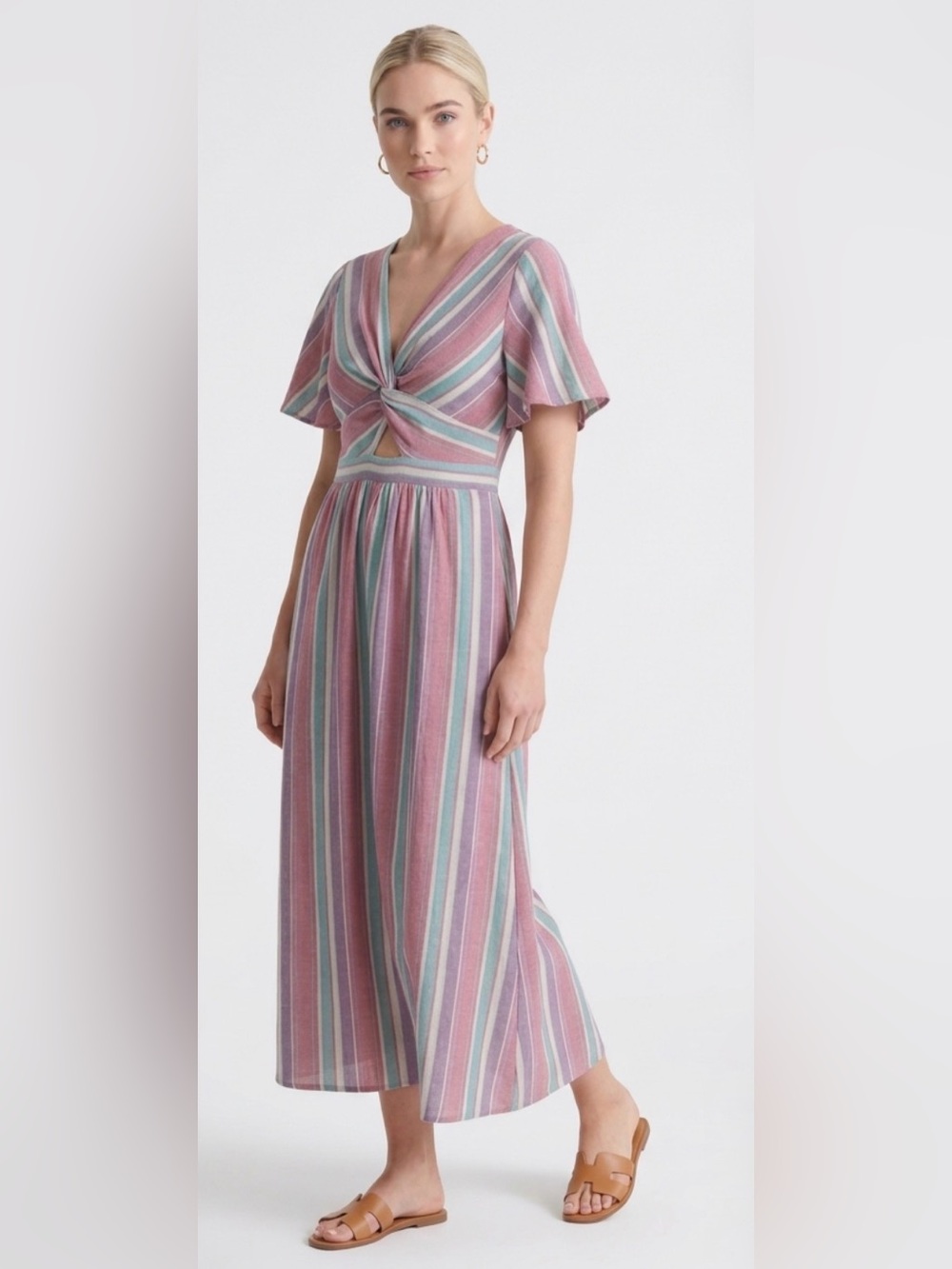 Color block striped front cutout twist dress sz medium - nwt